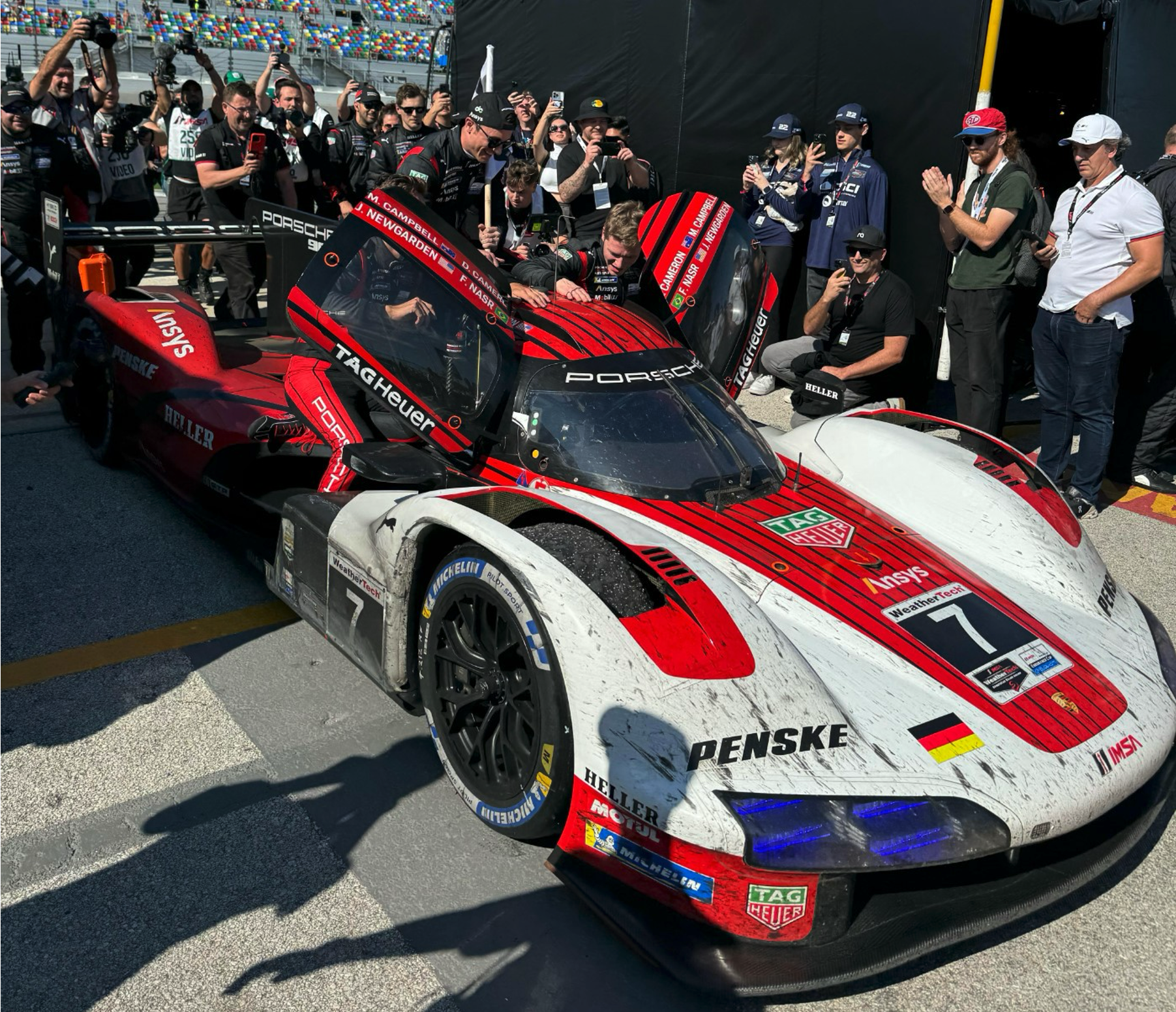 The Porsche Penske #7 GTP car, winners of the GTP class at the 2024 Rolex 24 (Hours) At Daytona